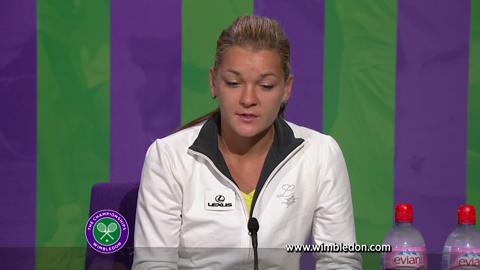 Agnieszka Radwanska talks to the media after Wimbledon Ladies' Singles final