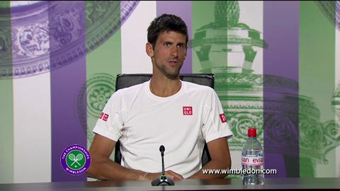 Novak Djokovic talks to media after Wimbledon 2013 Final defeat