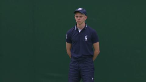 Wimbledon ball boy makes a great catch