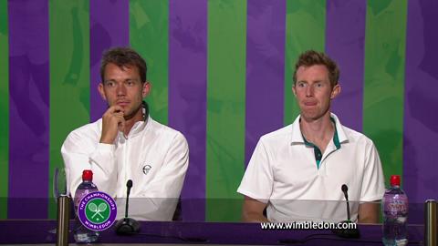 Wimbledon Doubles partners Jonathan Marray and Frederik Nielsen talk to the media