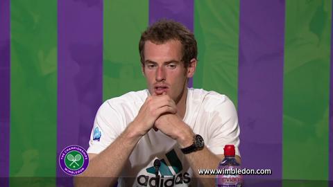 Andy Murray talks to the media after Wimbledon 2012 Gentlemen's Singles final
