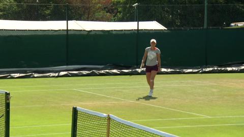 Caroline Wozniacki on the practice court