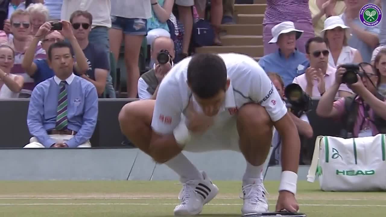 Relieved Djokovic kisses the turf